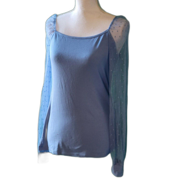 For G and PL Mesh Puff Polka Dot Long Sleeve Blouse Sz L - Picture 5 of 8